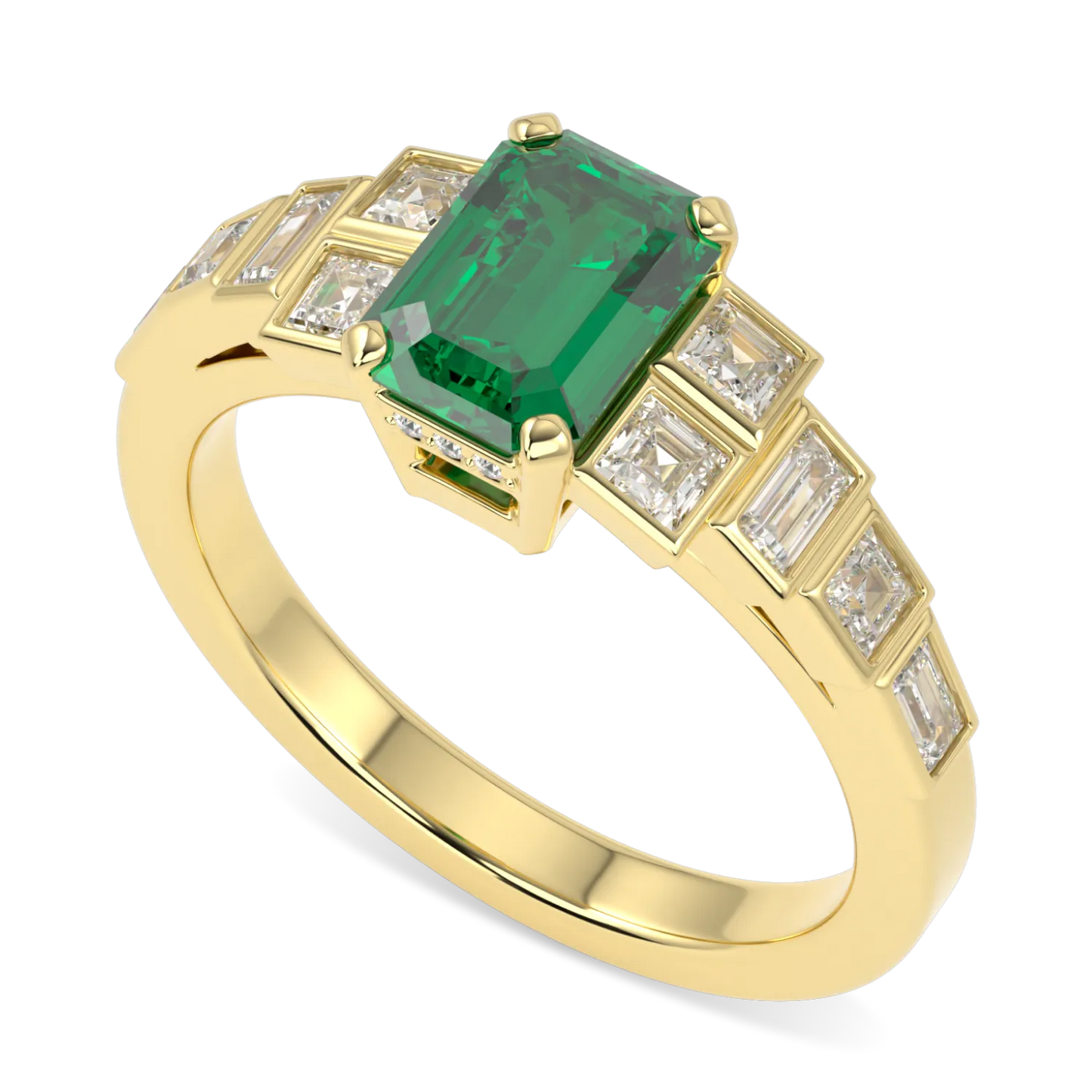 18ct Yellow Gold 0.95cts Emerald and Diamond engagement ring from Blacklock's Force range