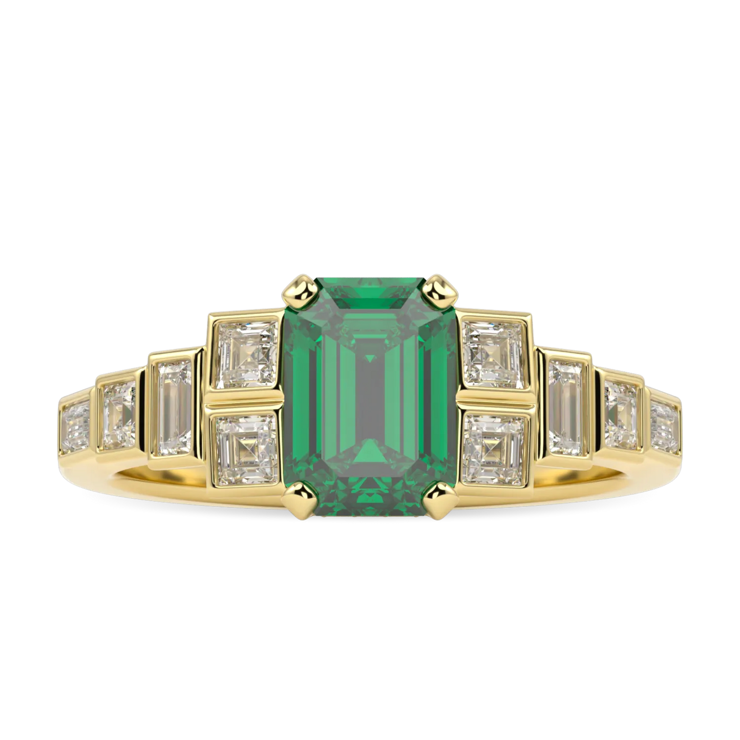 Force collection engagement ring featuring 0.95cts Emerald and Diamond set in 18ct Yellow Gold, Blacklock Jewellery — side view
