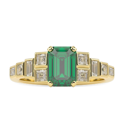 Force collection engagement ring featuring 0.95cts Emerald and Diamond set in 18ct Yellow Gold, Blacklock Jewellery — side view