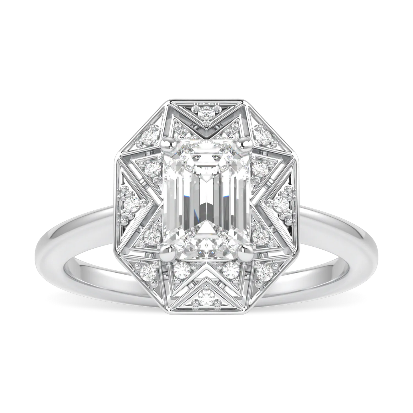 Hawthorn collection 0.70cts emerald cut diamond engagement ring set in Platinum, Blacklock Jewellery — side view
