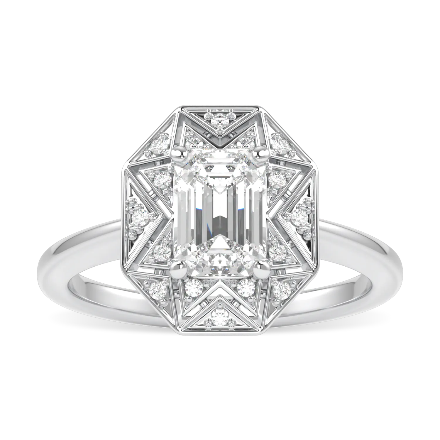 Hawthorn collection 0.70cts emerald cut diamond engagement ring set in Platinum, Blacklock Jewellery — side view