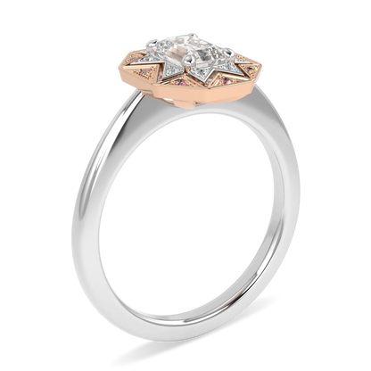 Platinum and Rose Gold Emerald Cut Diamond Engagement Ring 0.50cts by Blacklock Jewellery, Hawthorn collection — detail view