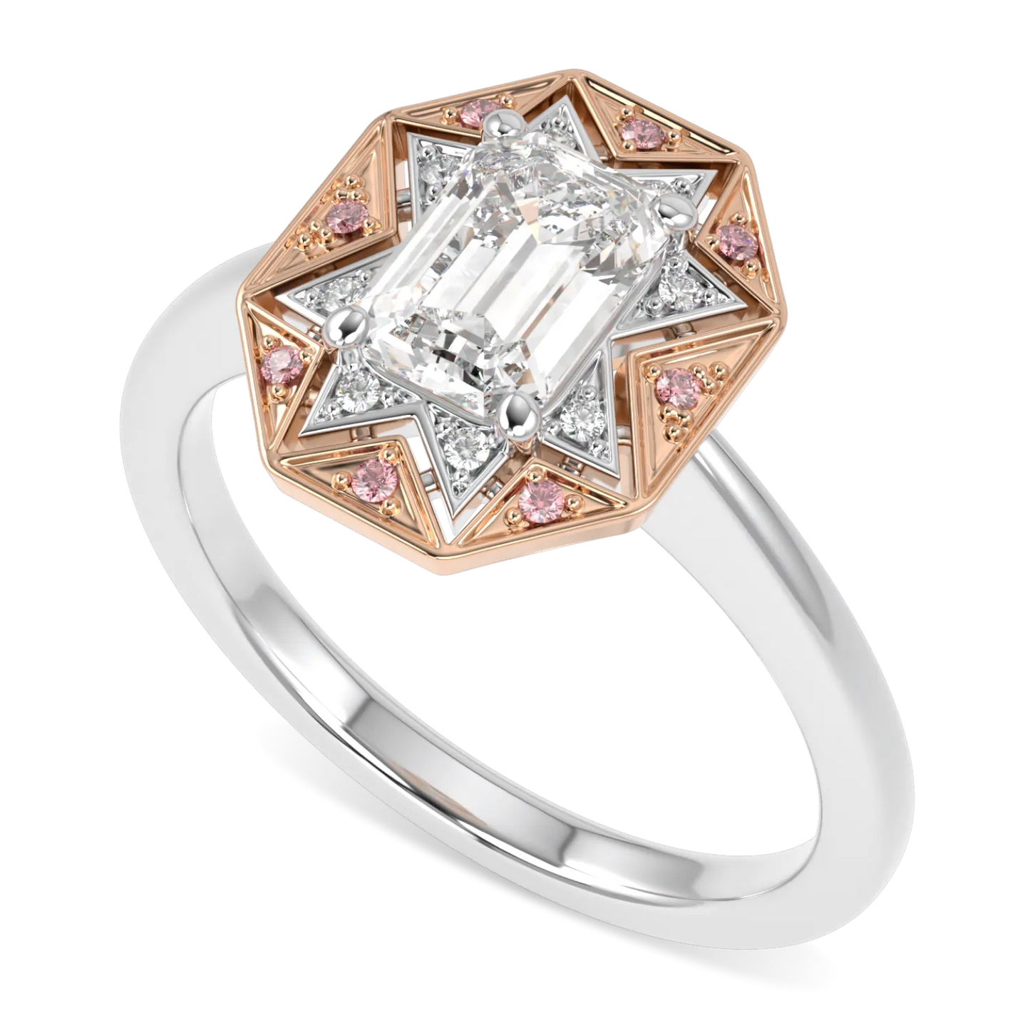 18ct Rose Gold And Platinum Emerald Cut Diamond Engagement Ring 0.80cts by Blacklock Jewellery, Hawthorn collection