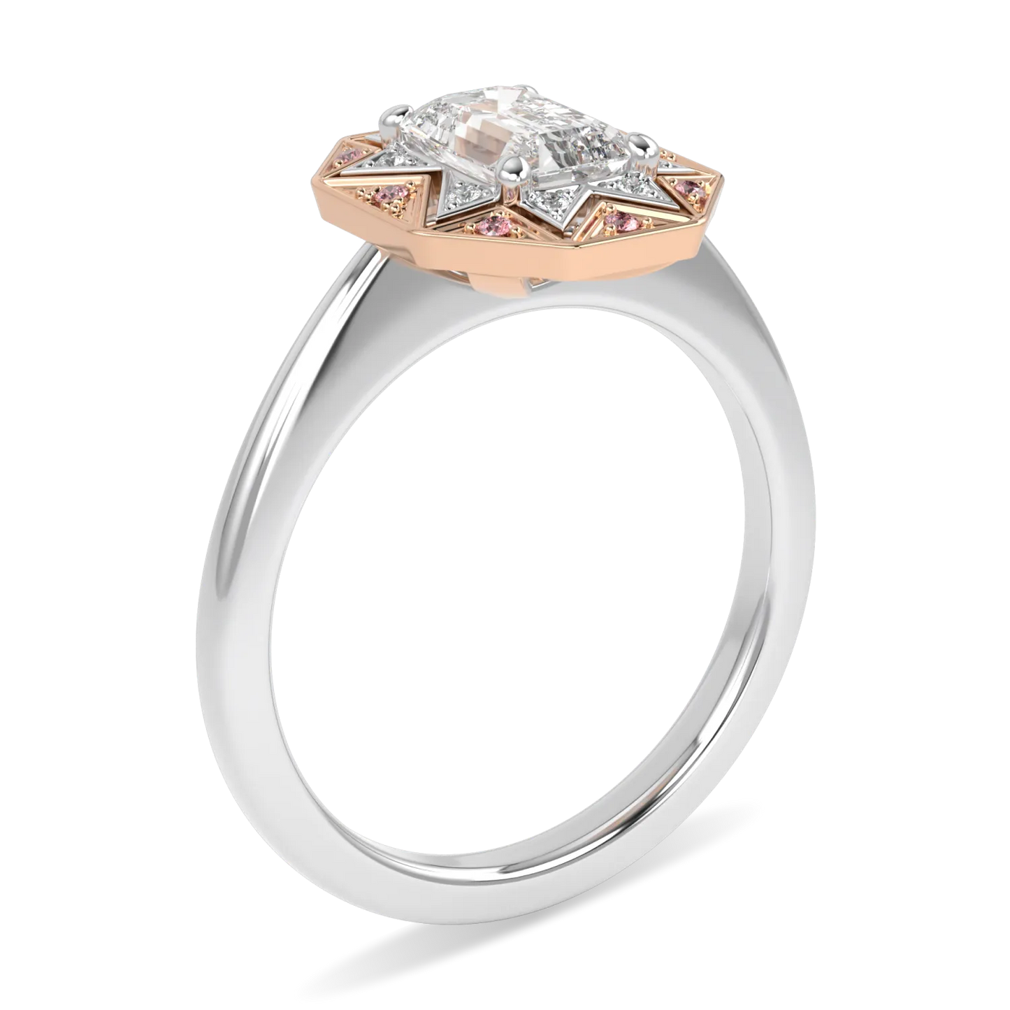 Handcrafted Platinum and Rose Gold 0.80cts diamond engagement ring by Blacklock, Hawthorn collection — detail view