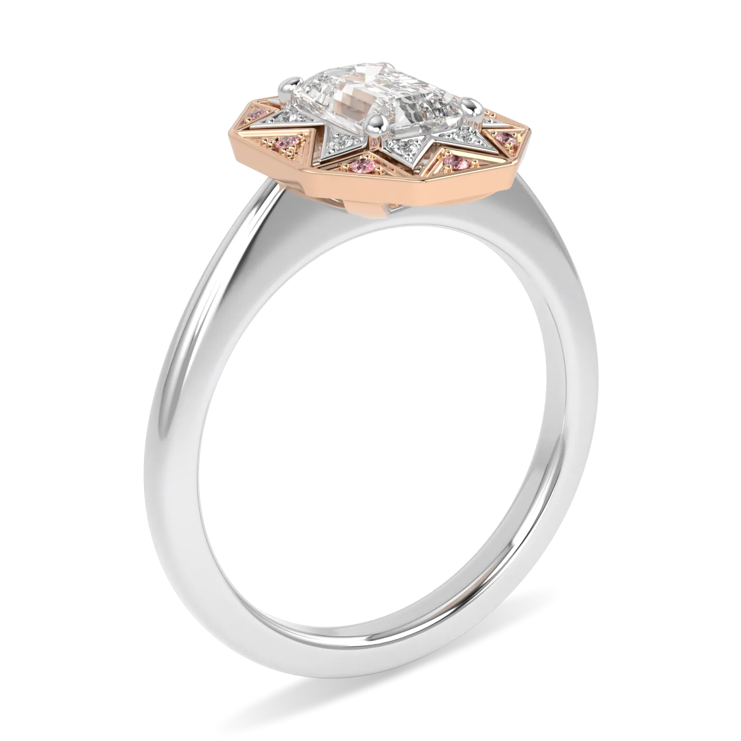 Handcrafted Platinum and Rose Gold 0.80cts diamond engagement ring by Blacklock, Hawthorn collection — detail view