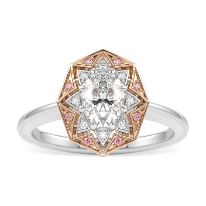 Handcrafted Platinum and Rose Gold 0.50cts Oval Diamond engagement ring by Blacklock, Hawthorn collection — side view
