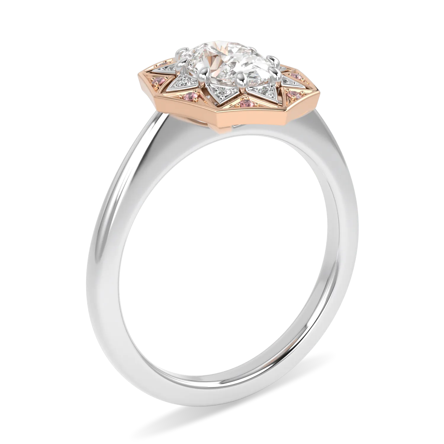Blacklock Oval Diamond engagement ring in Platinum and Rose Gold, Hawthorn collection — detail view
