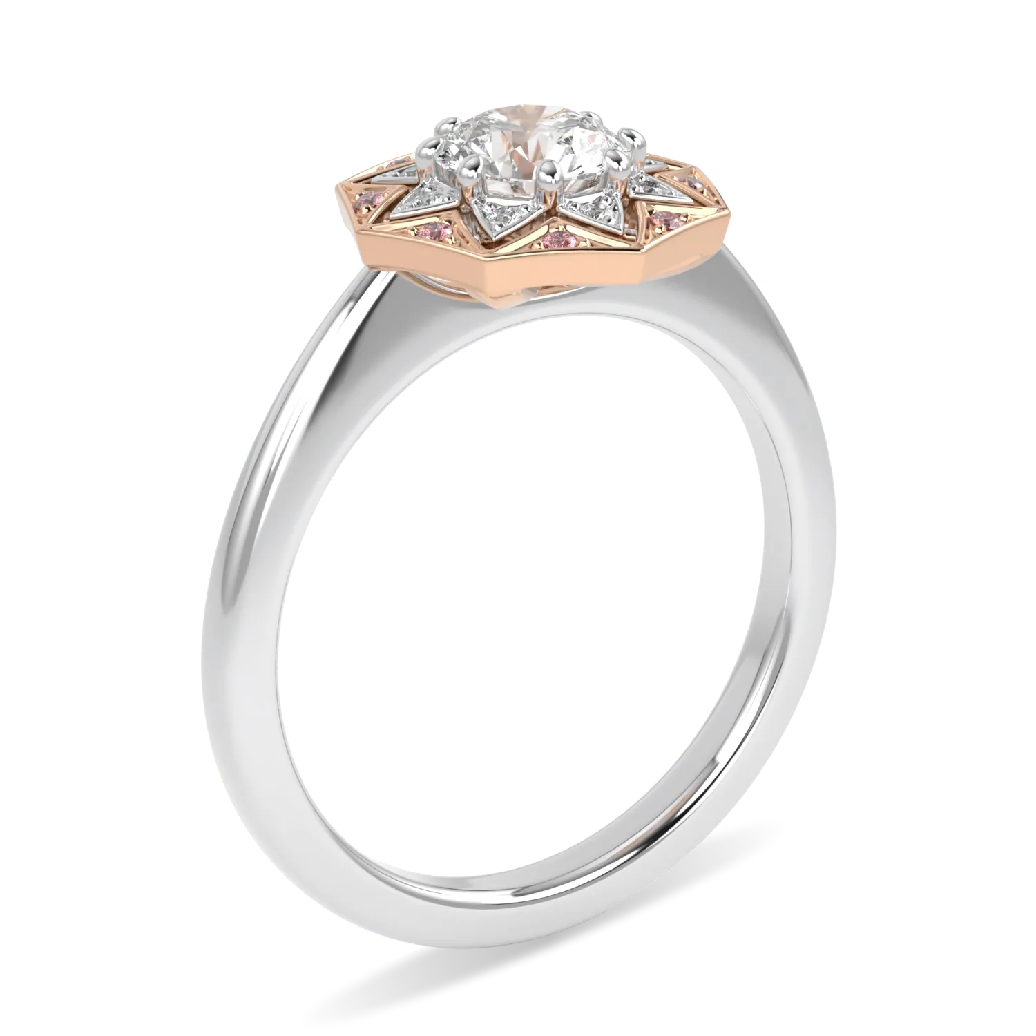 Blacklock Hawthorn diamond engagement ring in Platinum and Rose Gold — detail view
