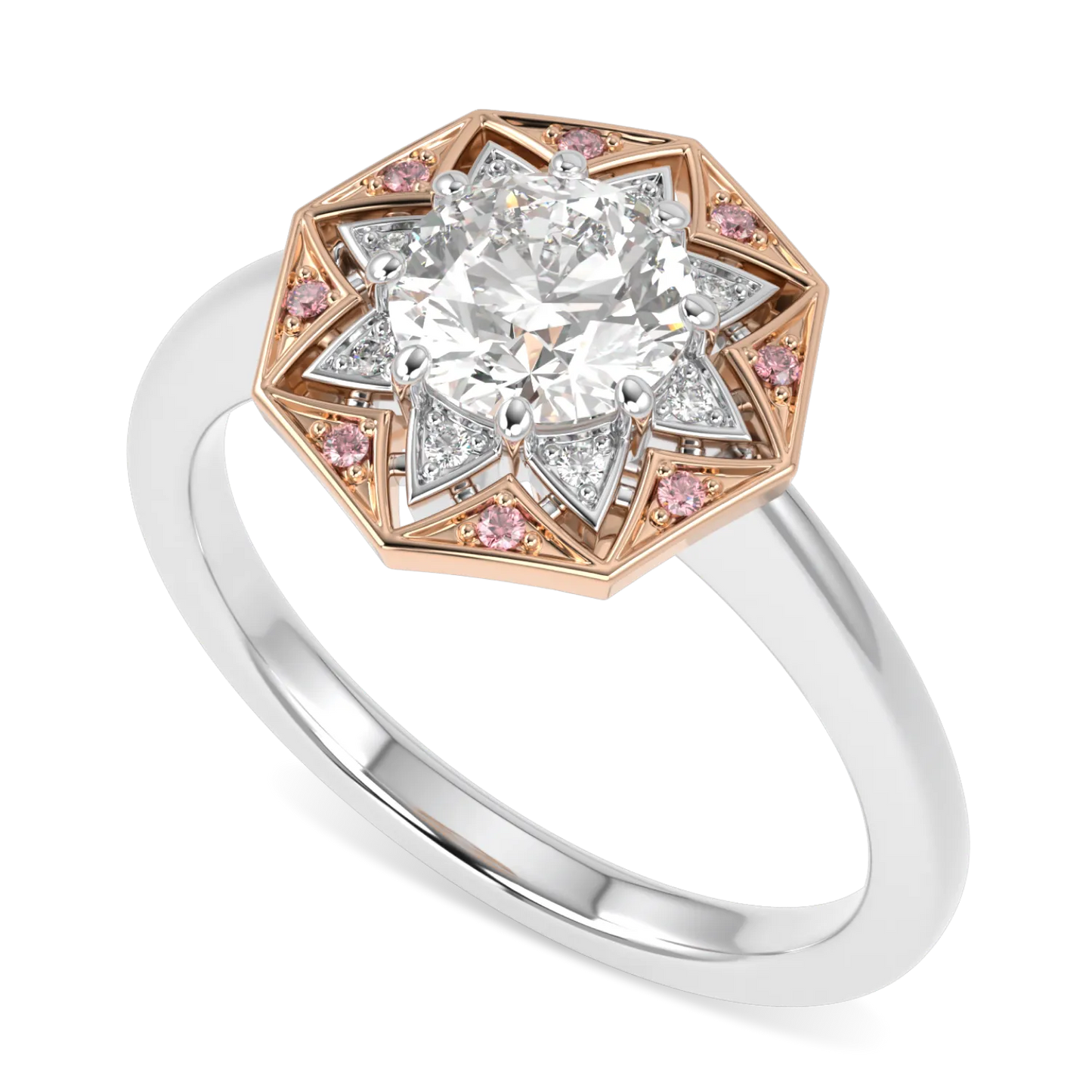 Hawthorn 0.70cts round brilliant cut diamond engagement ring in Platinum and Rose Gold, Blacklock Jewellery