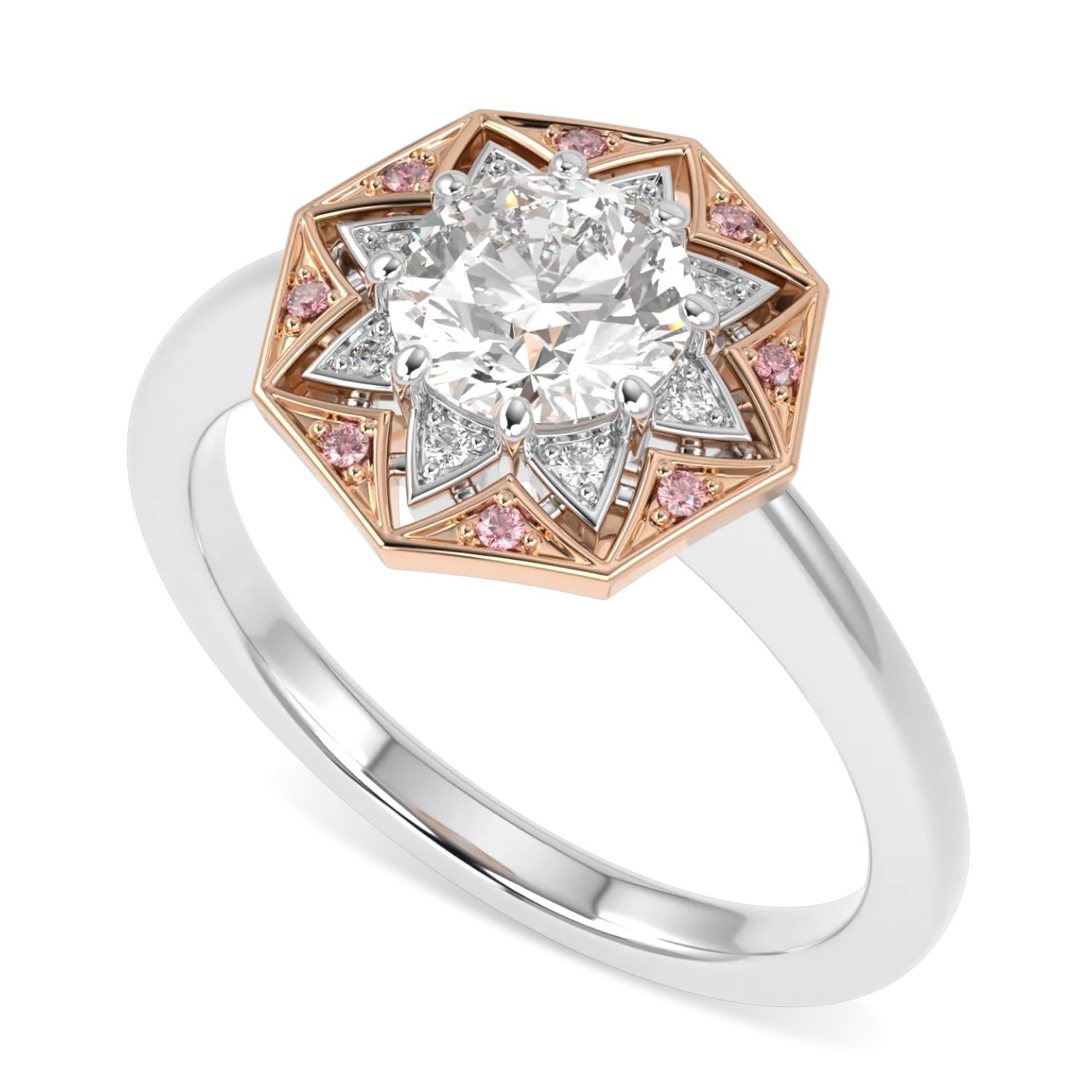 Hawthorn 0.70cts round brilliant cut diamond engagement ring in Platinum and Rose Gold, Blacklock Jewellery