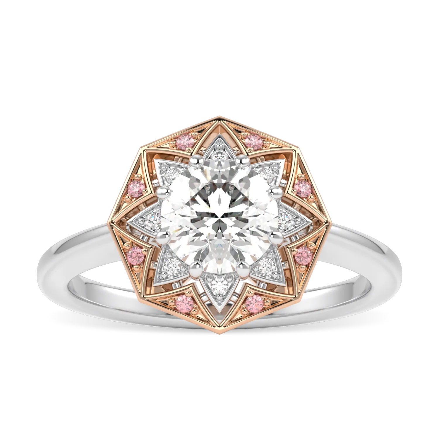 Platinum and 18ct Rose Gold Round Brilliant Cut Diamond Engagement Ring 0.70cts by Blacklock Jewellery, Hawthorn collection — side view