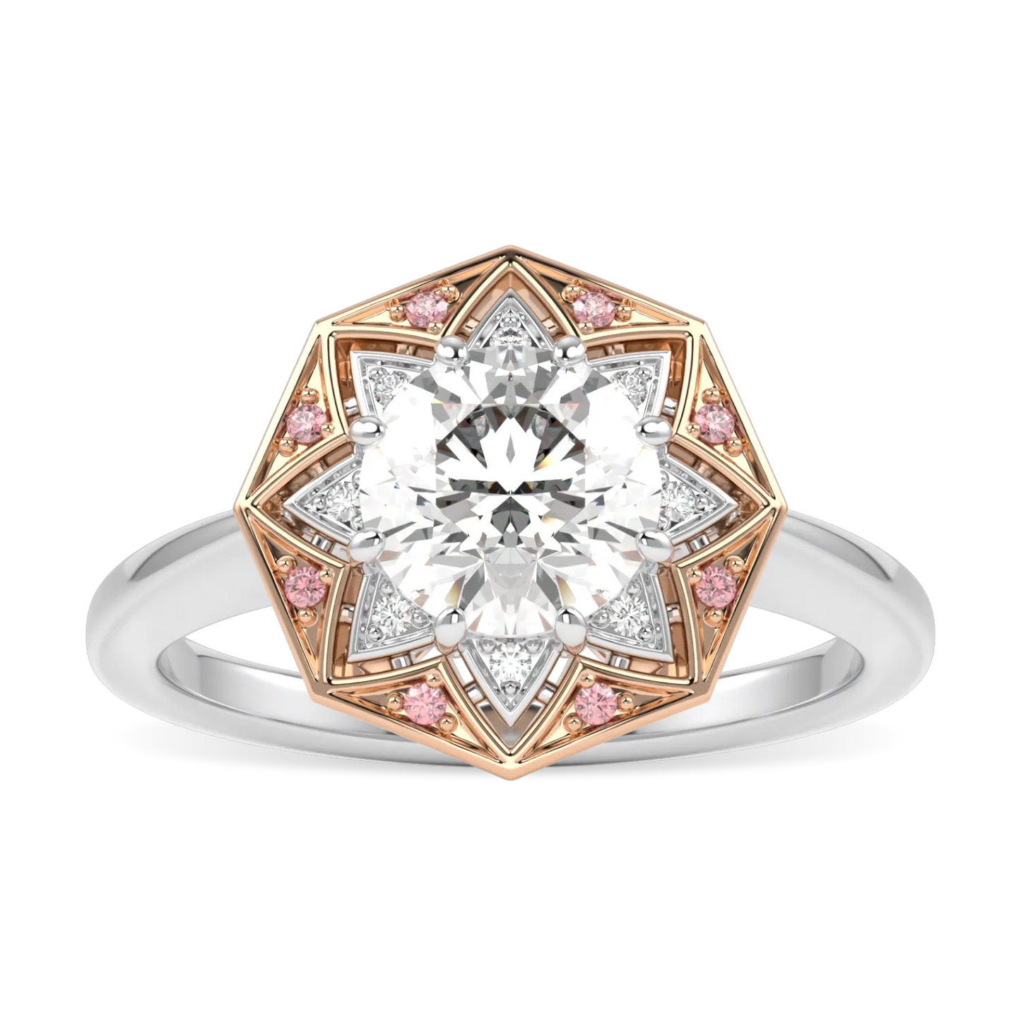Platinum and 18ct Rose Gold Round Brilliant Cut Diamond Engagement Ring 1.00cts by Blacklock Jewellery, Hawthorn collection — side view