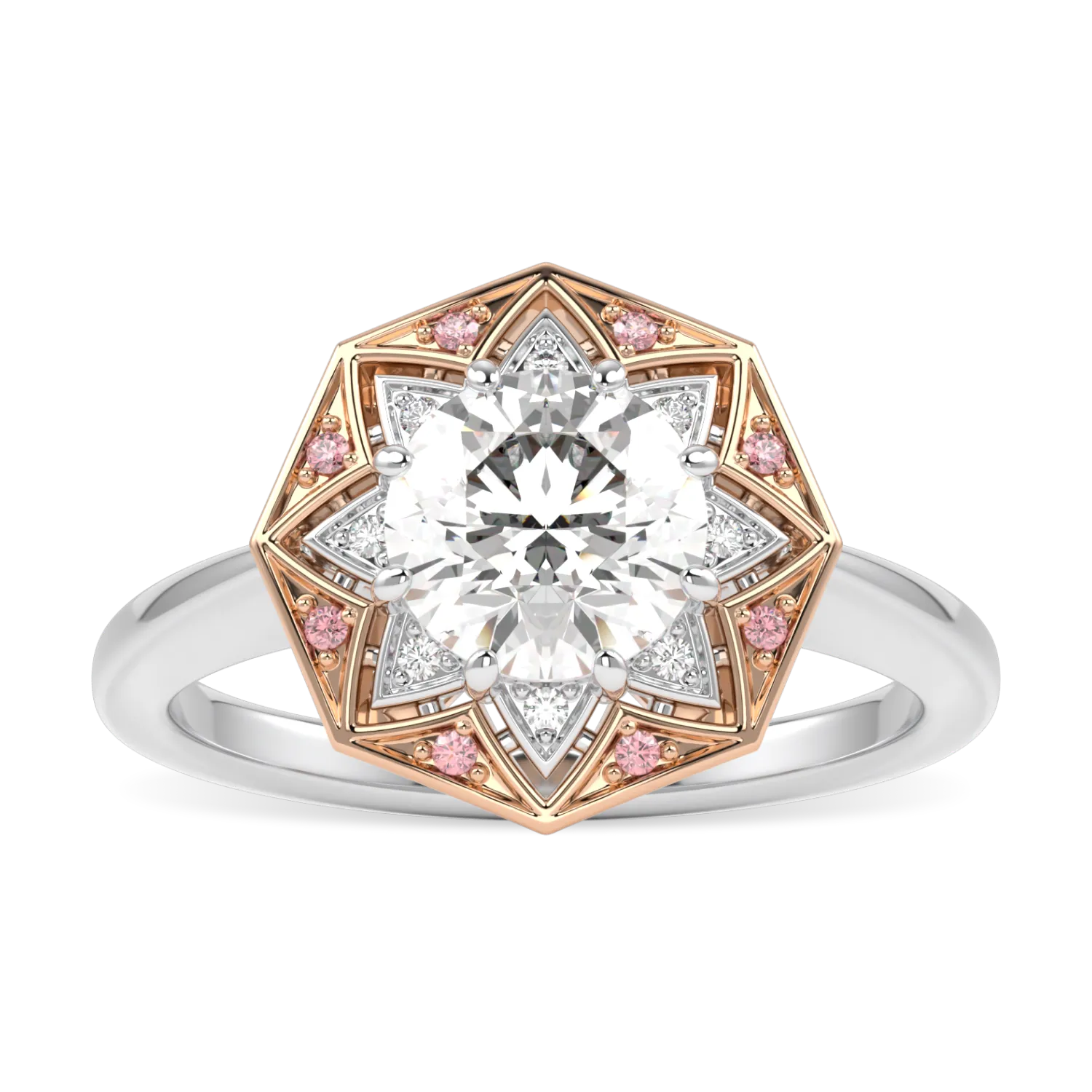 Platinum and 18ct Rose Gold Round Brilliant Cut Diamond Engagement Ring 1.00cts by Blacklock Jewellery, Hawthorn collection — side view