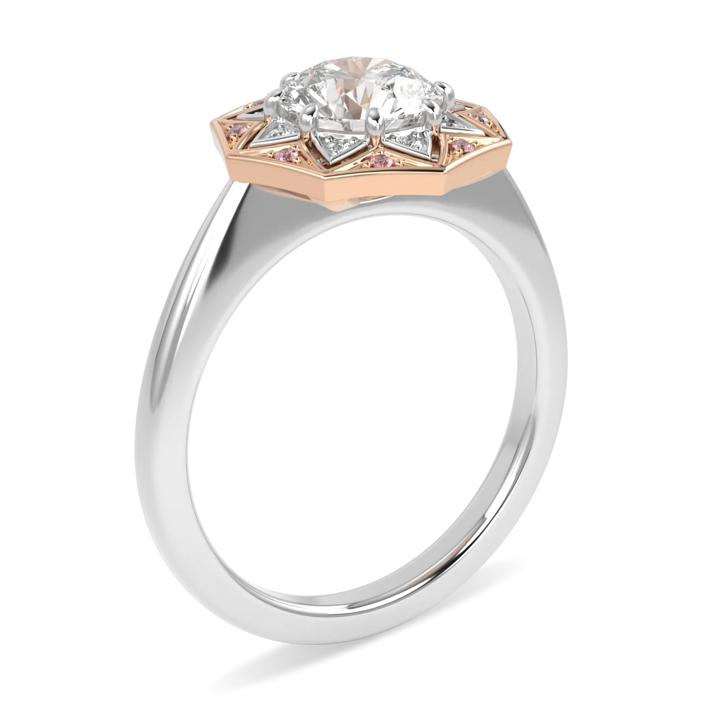 Blacklock Hawthorn engagement ring in Platinum and 18ct Rose Gold with 1.00cts Round Brilliant Cut Diamond — detail view