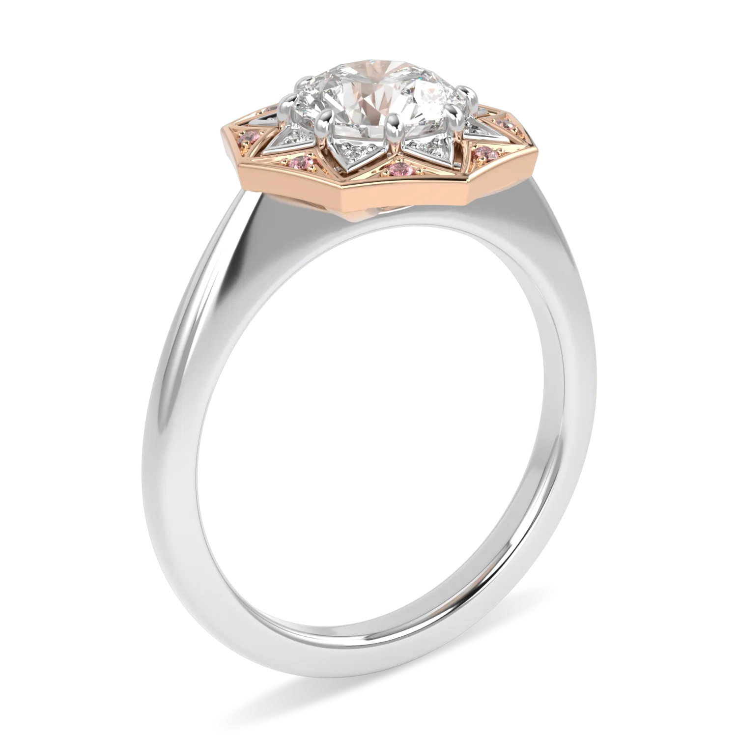 Blacklock Hawthorn engagement ring in Platinum and 18ct Rose Gold with 1.00cts Round Brilliant Cut Diamond — detail view