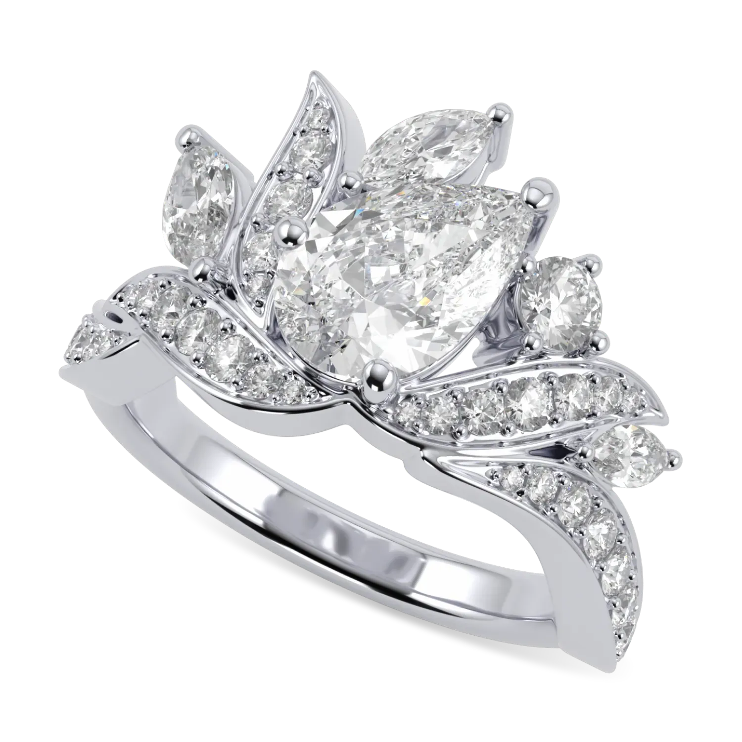 Inferno Platinum Pear Shaped Diamond engagement ring from Blacklock's High Jewellery collection