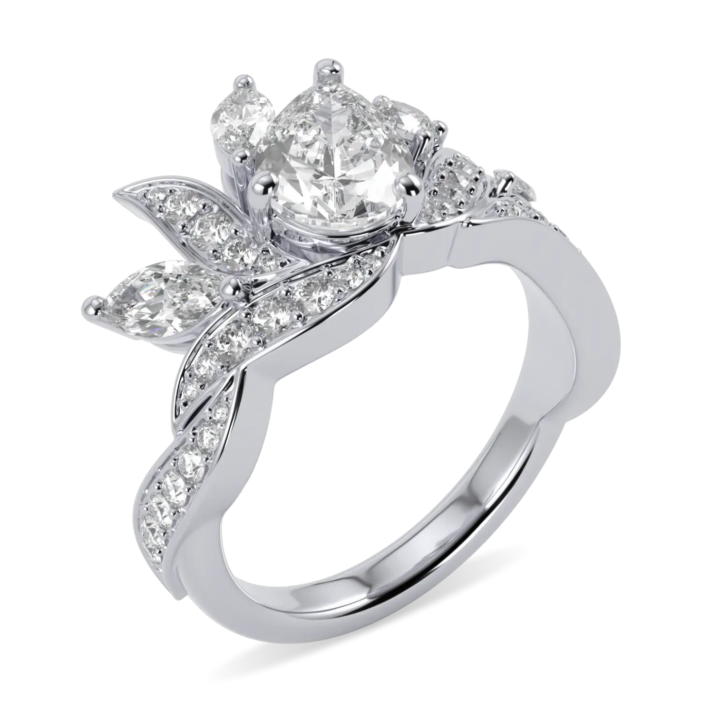 High Jewellery collection Inferno engagement ring featuring Pear Shaped Diamond set in Platinum, Blacklock Jewellery — through finger view