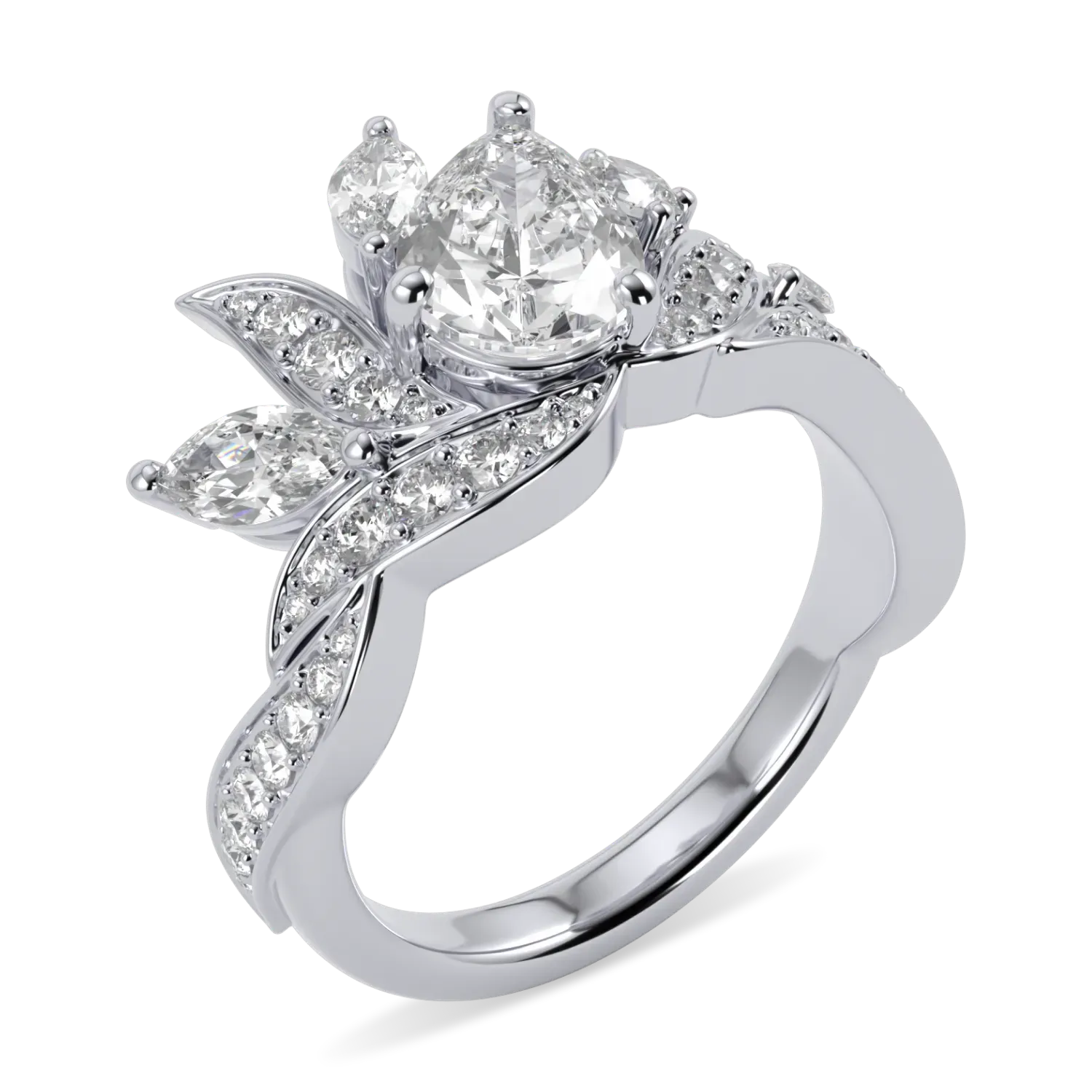 High Jewellery collection Inferno engagement ring featuring Pear Shaped Diamond set in Platinum, Blacklock Jewellery — through finger view