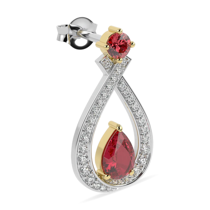 High Jewellery collection earrings featuring Ruby and Diamond set in 18ct White and Rose Gold, Blacklock Jewellery — side view
