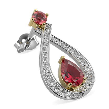 Handcrafted 18ct White Gold and Rose Gold drop earrings with Ruby and Diamond by Blacklock, High Jewellery collection — detail view