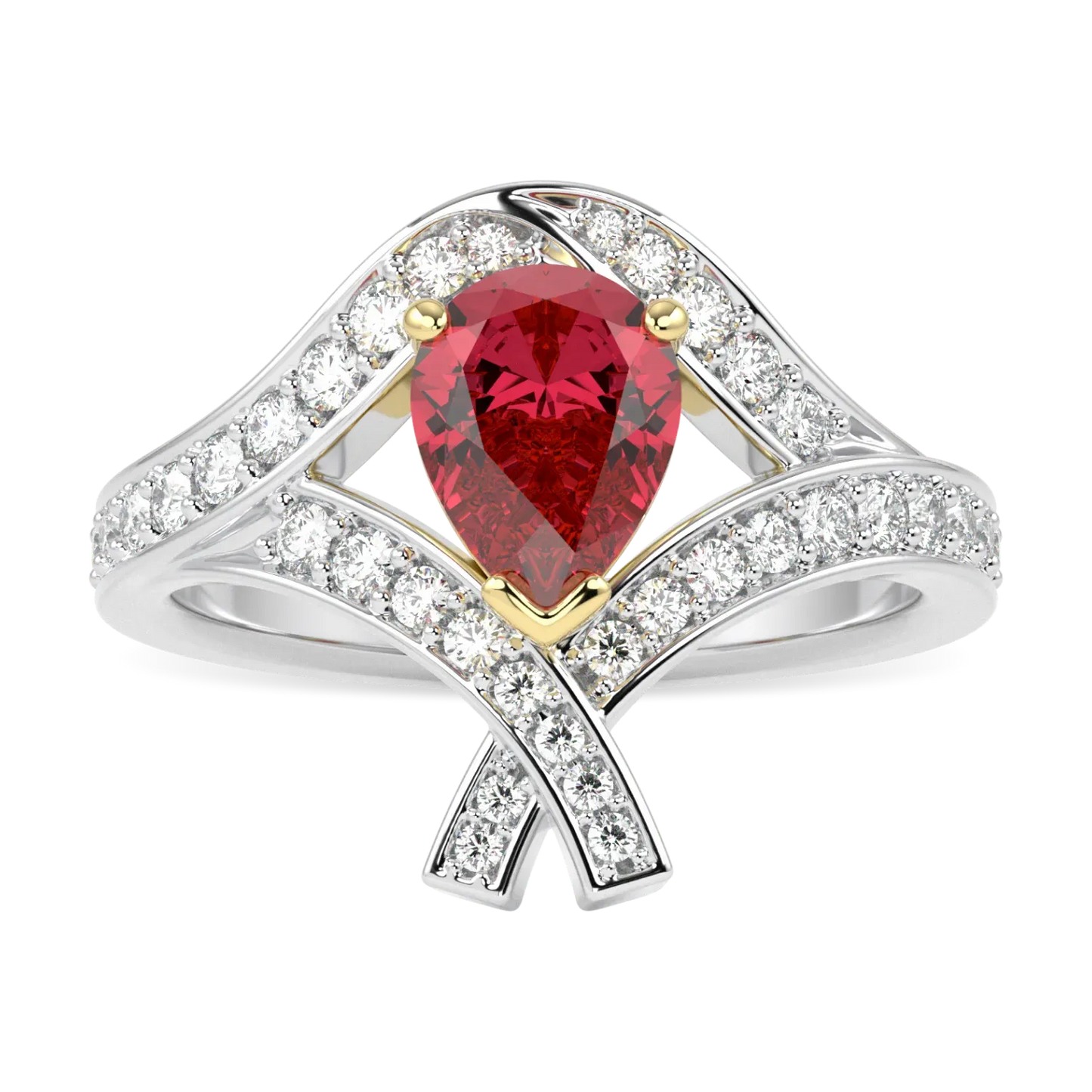 Platinum and Rose Gold Ruby and Diamond ring from Blacklock's High Jewellery collection — top down view