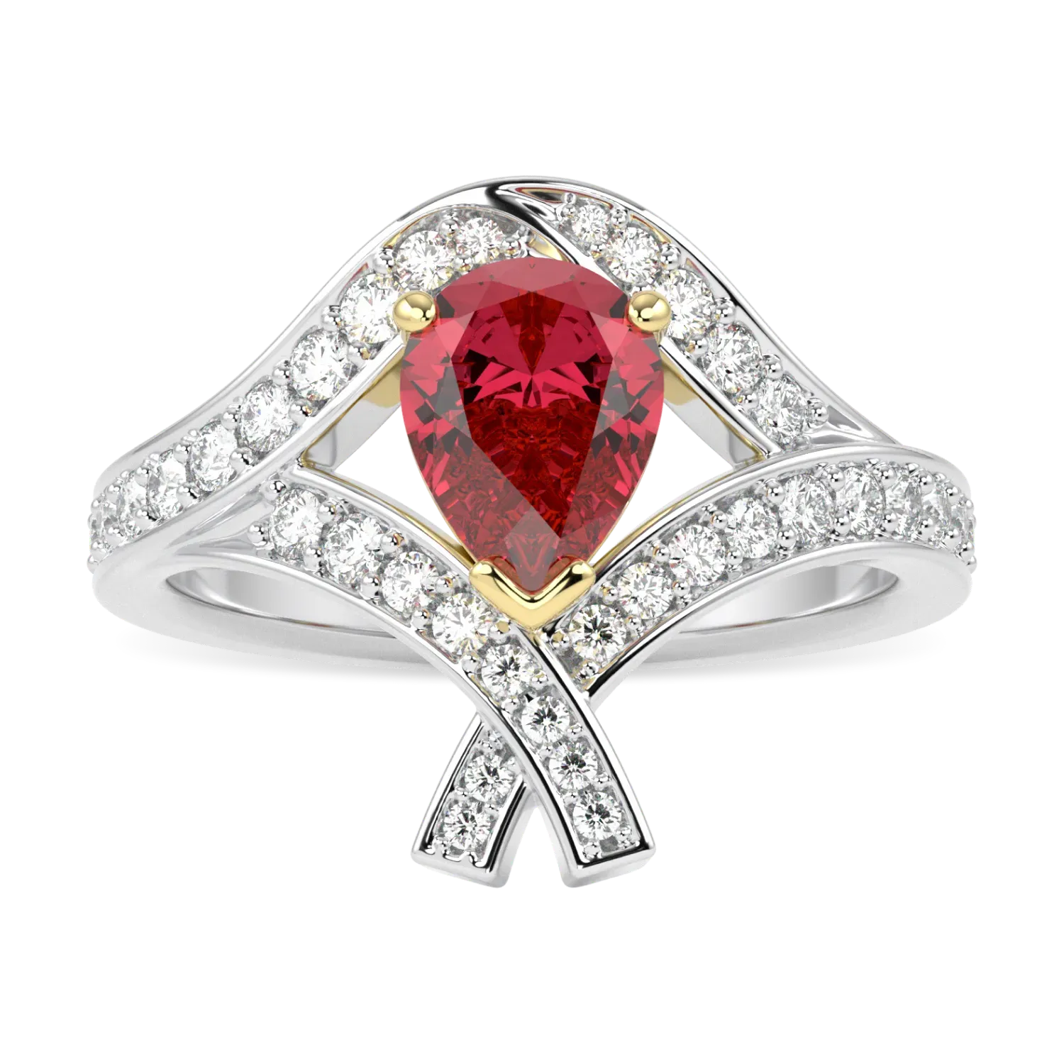 Platinum and Rose Gold Ruby and Diamond ring from Blacklock's High Jewellery collection — top down view