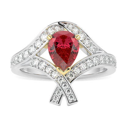 Platinum and Rose Gold Ruby and Diamond ring from Blacklock's High Jewellery collection — top down view