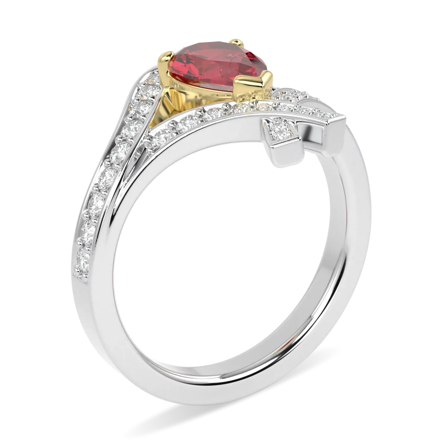 High Jewellery collection Ruby and Diamond ring set in Platinum, Blacklock Jewellery — through finger view