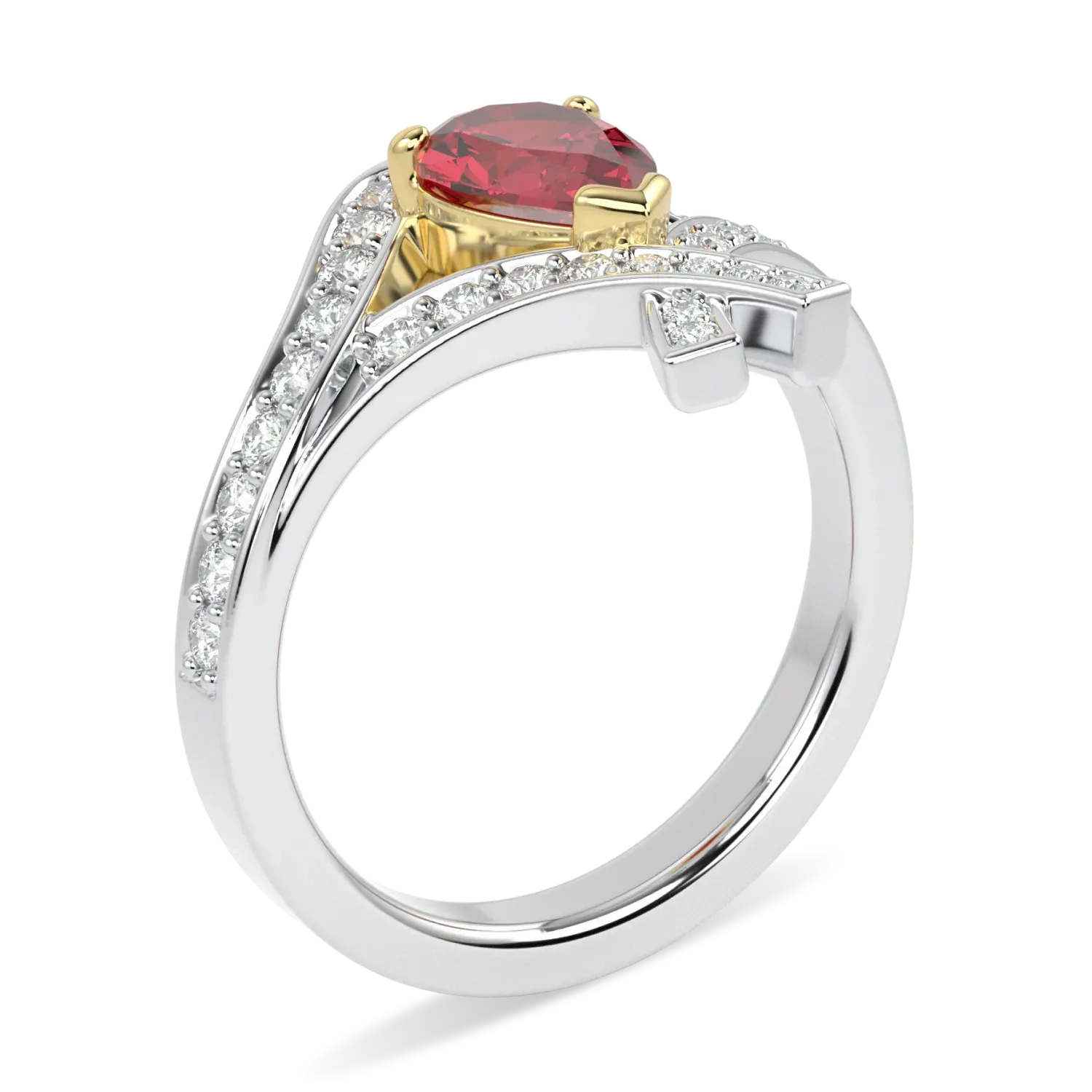 High Jewellery collection Ruby and Diamond ring set in Platinum, Blacklock Jewellery — through finger view