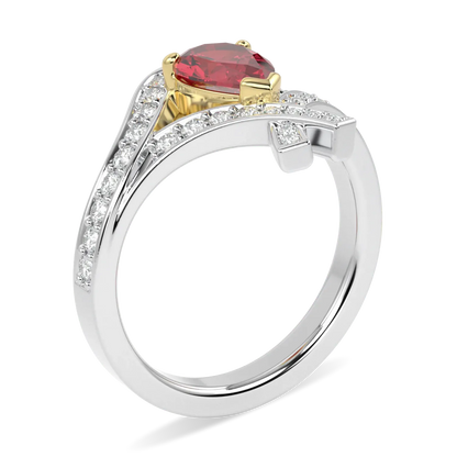 High Jewellery collection Ruby and Diamond ring set in Platinum, Blacklock Jewellery — through finger view