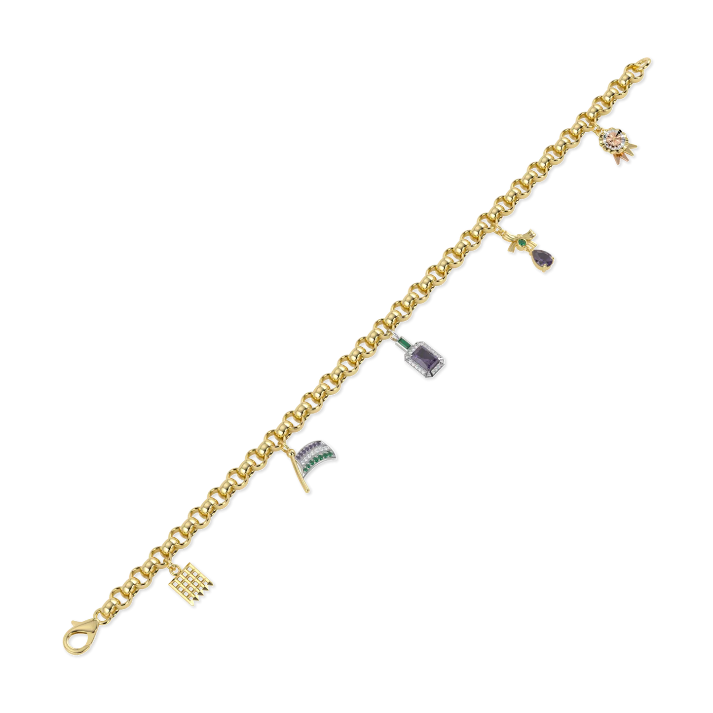 Handcrafted Yellow Gold charm bracelet by Blacklock, Limited Edition Empower IWD22 collection