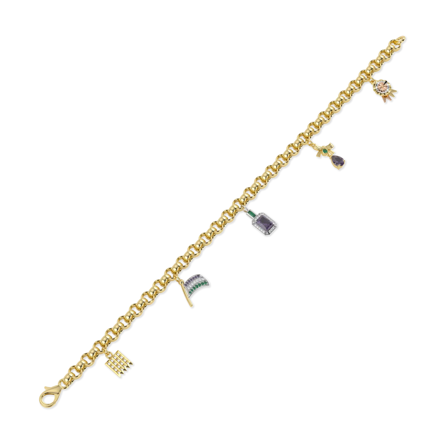 Handcrafted Yellow Gold charm bracelet by Blacklock, Limited Edition Empower IWD22 collection