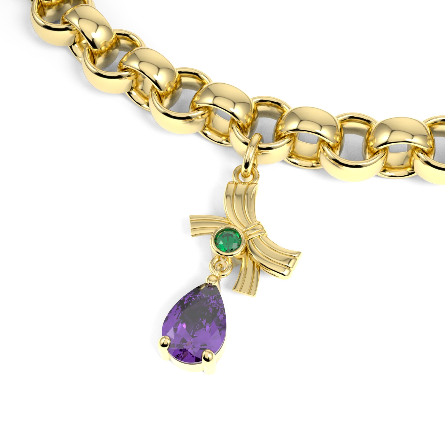 Blacklock Limited Edition Empower IWD22 charm bracelet ribbon charm in Yellow Gold — detail view
