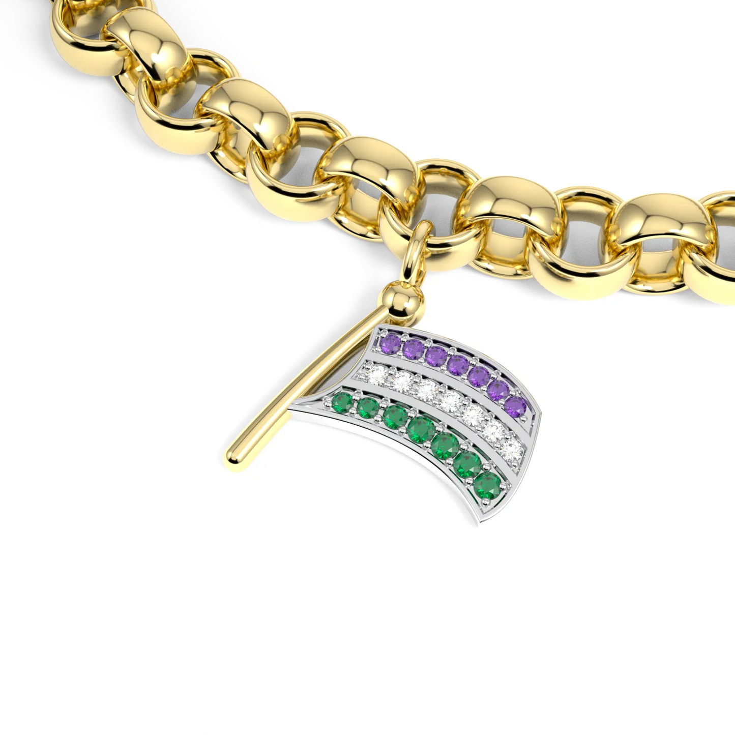 Blacklock Limited Edition Empower IWD22 charm bracelet flag charm in Yellow Gold — detail view