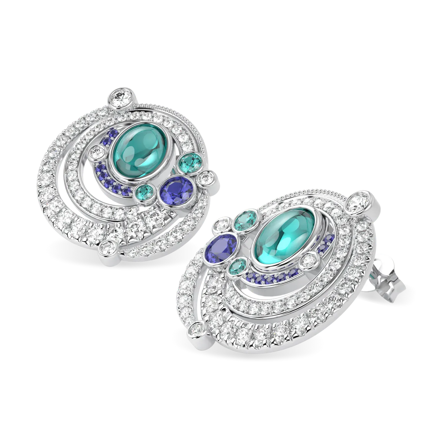 Blacklock High Jewellery collection Maelstrom earrings in 18ct White Gold with Paraiba Tourmaline