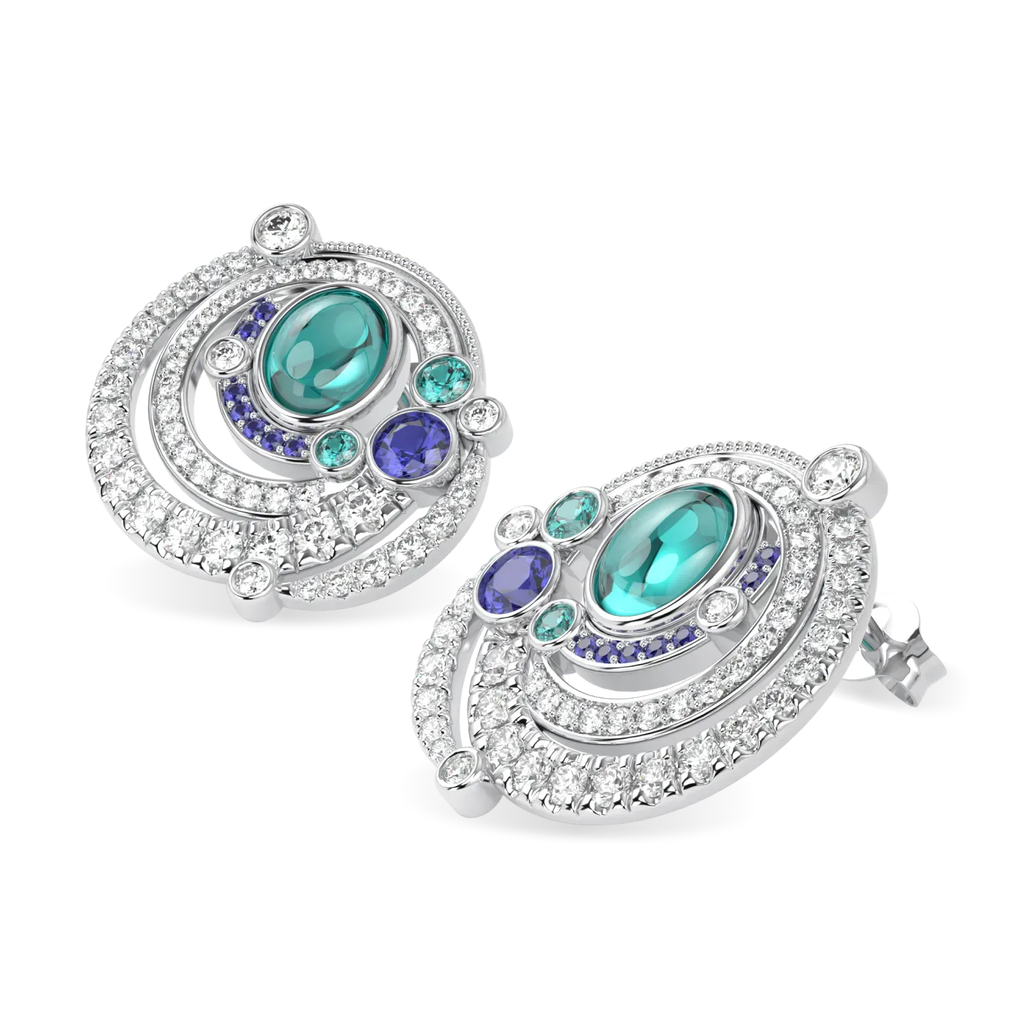 Blacklock High Jewellery collection Maelstrom earrings in 18ct White Gold with Paraiba Tourmaline