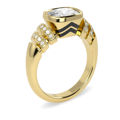 Handcrafted Yellow Gold ring with Diamond by Blacklock, Miami Deco collection — side view