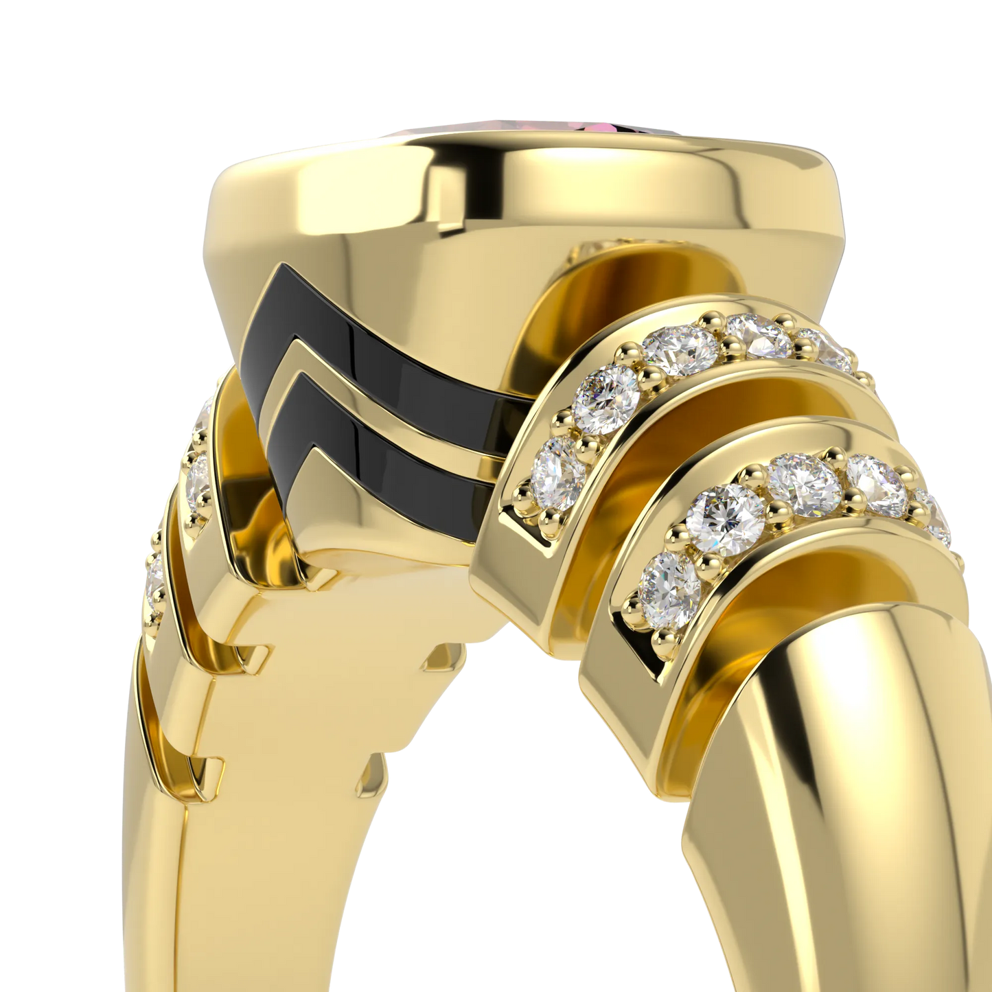 Blacklock Miami Deco ring in Yellow Gold with Pink Tourmaline and Diamond — worn view