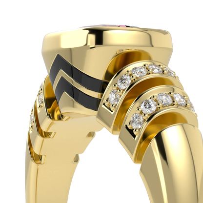 Blacklock Miami Deco ring in Yellow Gold with Pink Tourmaline and Diamond — worn view