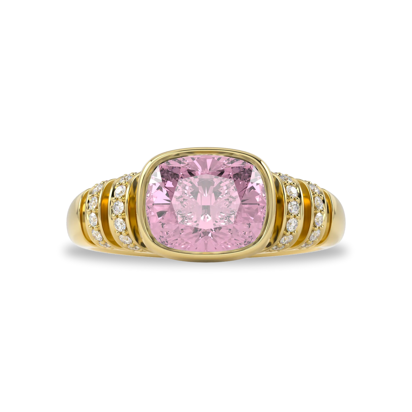 Yellow Gold Pink Tourmaline Diamond ring from Blacklock's Miami Deco collection — alternate angle