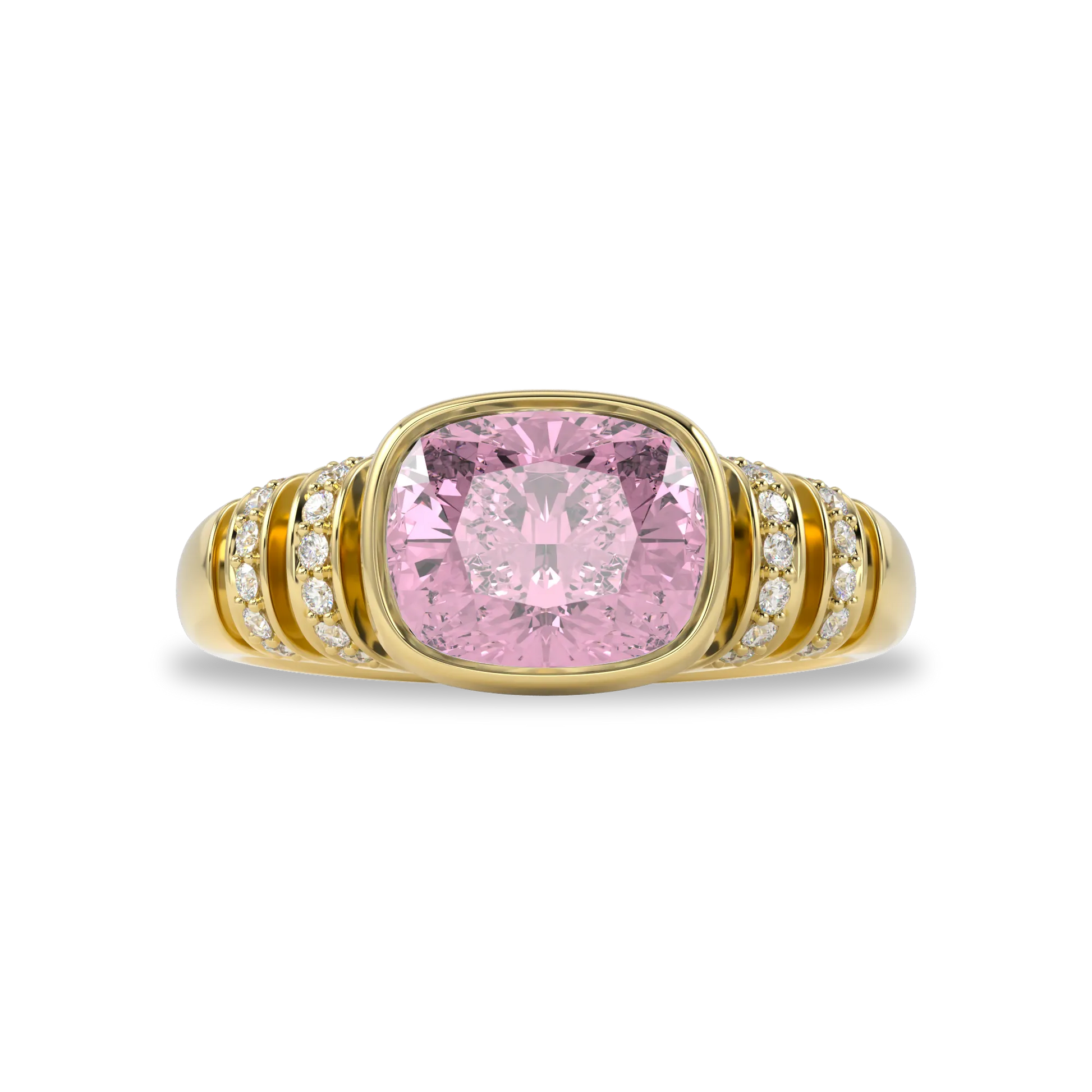 Yellow Gold Pink Tourmaline Diamond ring from Blacklock's Miami Deco collection — alternate angle
