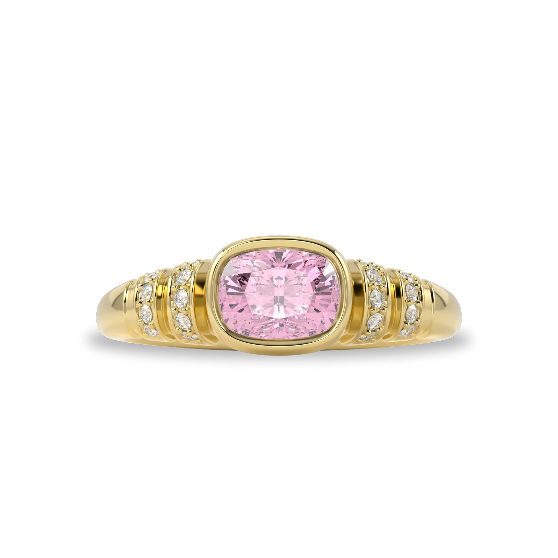 Blacklock Miami Deco ring in Yellow Gold with Pink Tourmaline and Diamond — detail view