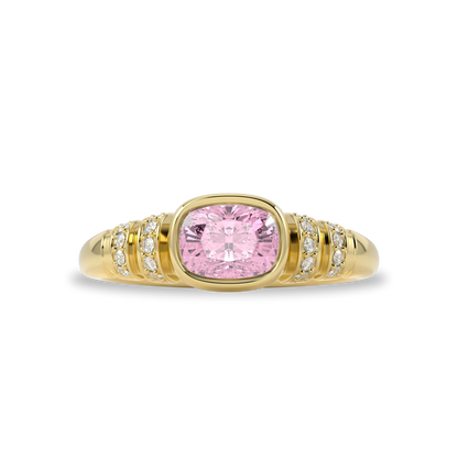 Blacklock Miami Deco ring in Yellow Gold with Pink Tourmaline and Diamond — detail view