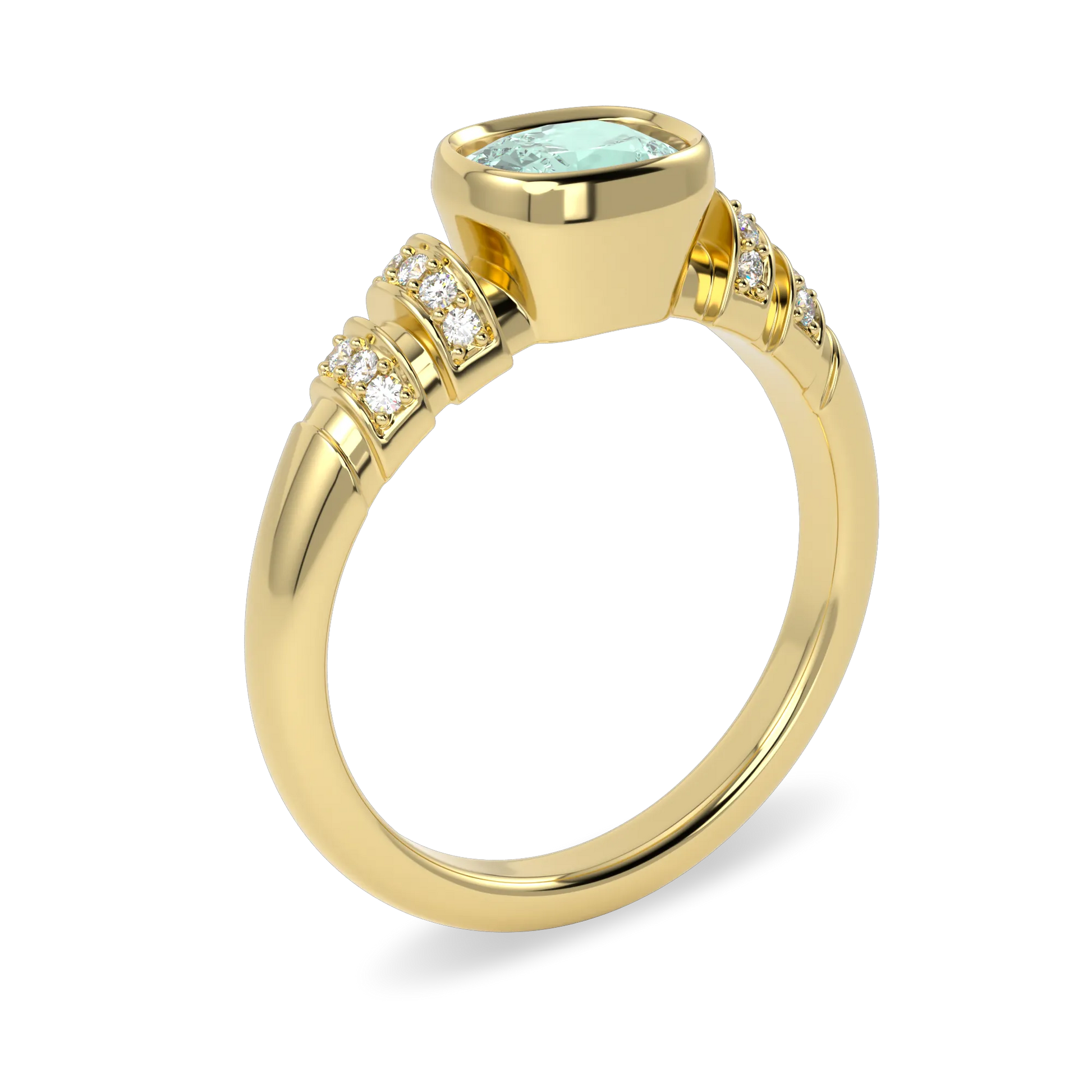Blacklock Miami Deco ring in Yellow Gold with Prasiolite and Diamond — side view