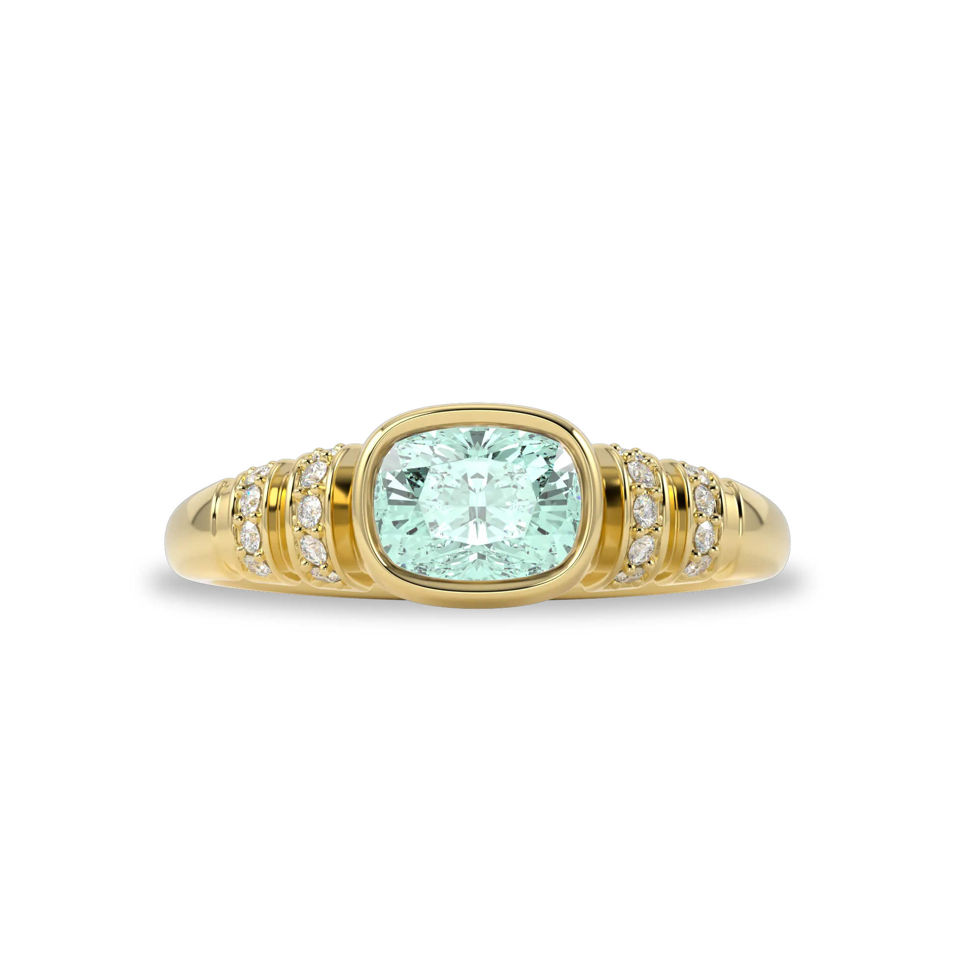 Yellow Gold Prasiolite Diamond ring from Blacklock's Miami Deco collection — detail view