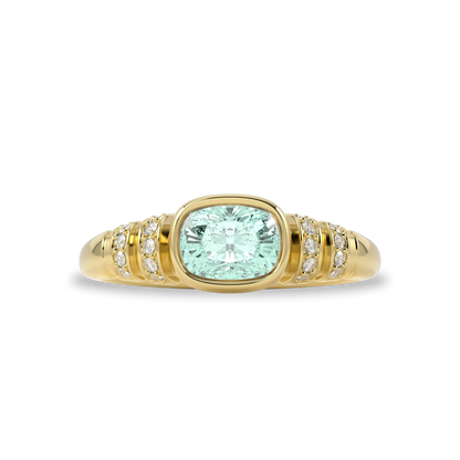 Yellow Gold Prasiolite Diamond ring from Blacklock's Miami Deco collection — detail view