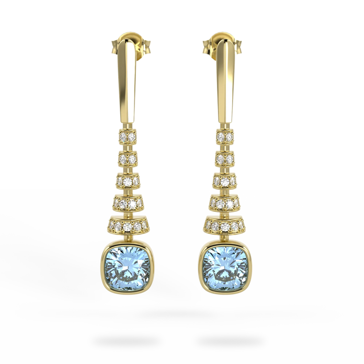 Miami Deco Yellow Gold Aquamarine Diamond Drop Earrings