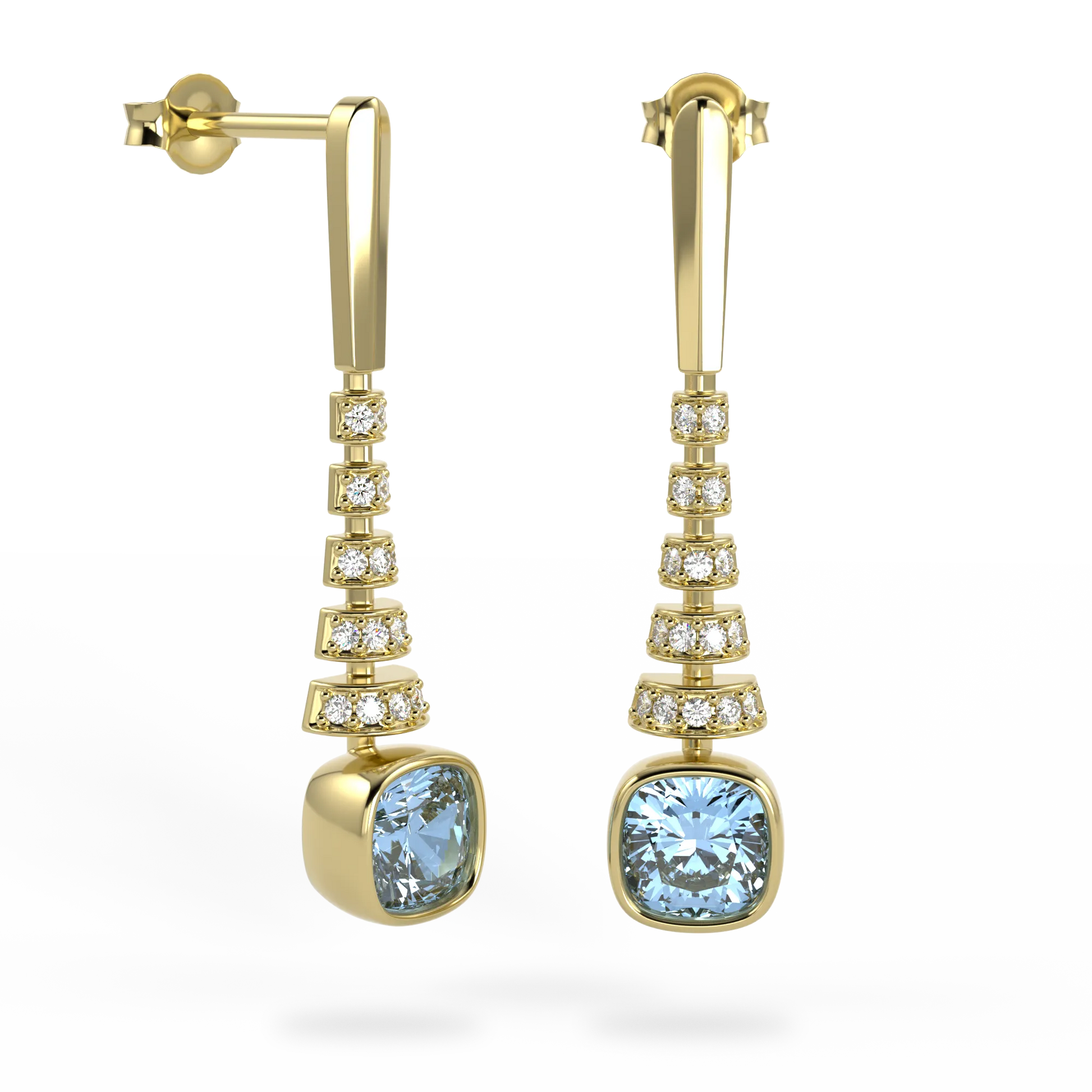Miami Deco collection drop earrings featuring Diamond set in Yellow Gold, Blacklock Jewellery — side view