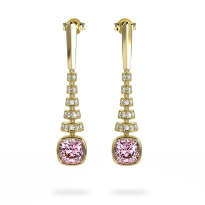 Yellow Gold Pink Tourmaline Diamond Drop Earrings by Blacklock Jewellery, Miami Deco collection