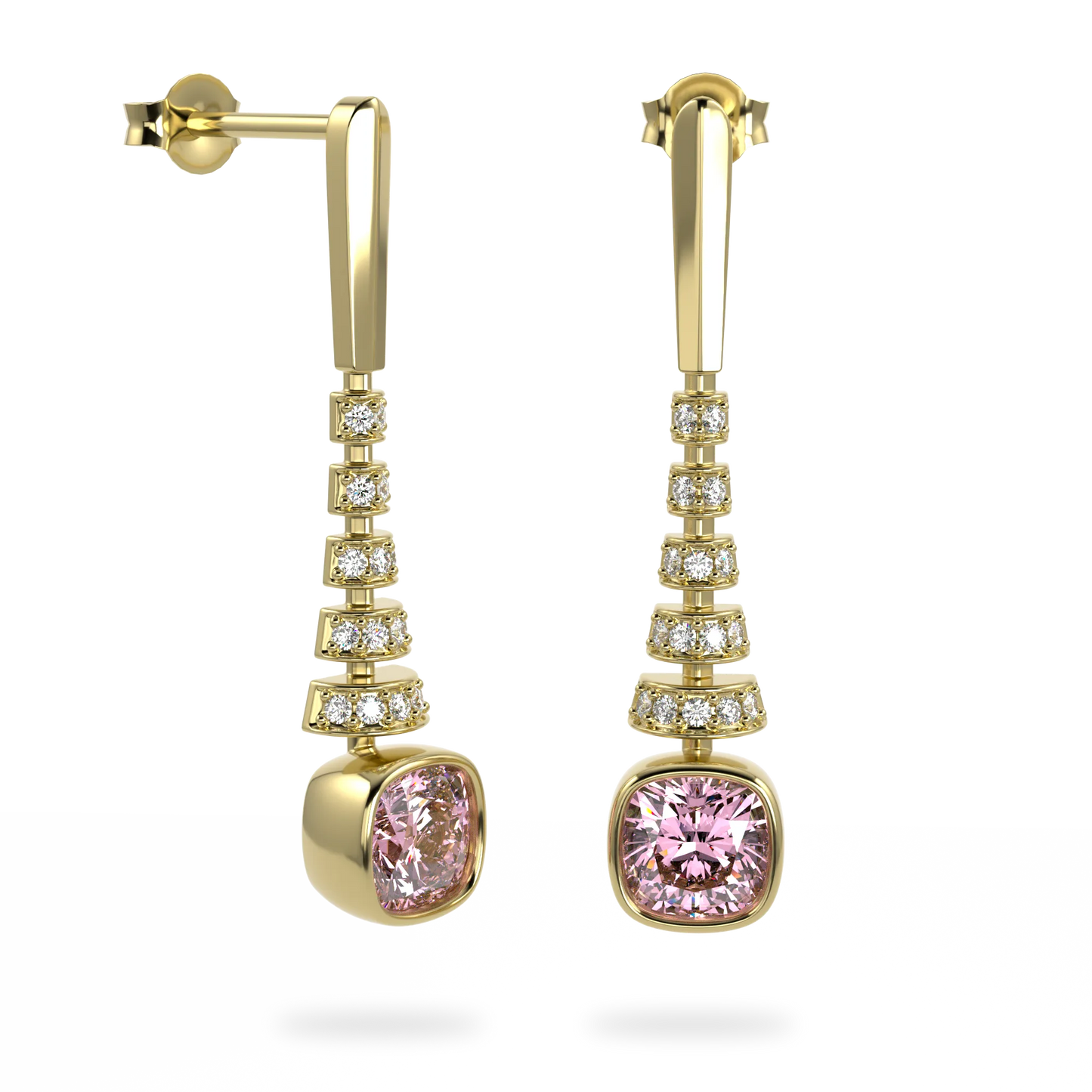Blacklock Miami Deco drop earrings in Yellow Gold with Diamond — side view